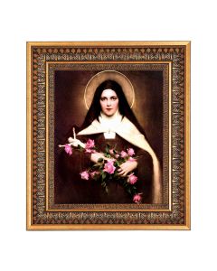 8" x 10" Chambers: St. Therese Print in a 11.5" x 13.5" Vintage Bronze with Acanthus Leaves Frame with Velvet Backing Easel and Glass