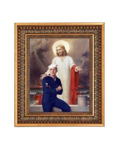 8" x 10" Chambers: Behold I am with You All Days Print in a 11.5" x 13.5" Vintage Bronze with Acanthus Leaves Frame with Velvet Backing Easel and Glass