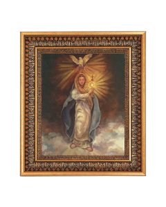 8" x 10" Mary with Monstrance Print in a 11.5" x 13.5" Vintage Bronze with Acanthus Leaves Frame with Velvet Backing Easel and Glass