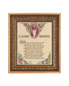11.5" x 13.5" Vintage Bronze with Acanthus Leaves Frame with Velvet Backing Easel and Glass with a 8" x 10"  House Blessing Print 