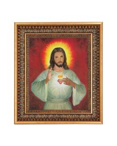 8" x 10" S.H. of Jesus Print in a 11.5" x 13.5" Vintage Bronze with Acanthus Leaves Frame with Velvet Backing Easel and Glass