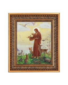 8" x 10" St. Francis Print in a 11.5" x 13.5" Vintage Bronze with Acanthus Leaves Frame with Velvet Backing Easel and Glass