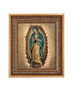 11.5" x 13.5" Vintage Bronze with Acanthus Leaves Frame with Velvet Backing Easel and Glass with an 8" x 10" Our Lady of Guadalupe Print