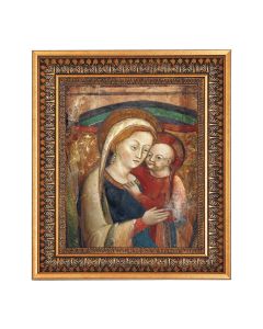 8" x 10" O.L. of Good Counsel (Genazzano Italy) Print in a 11.5" x 13.5" Vintage Bronze with Acanthus Leaves Frame with Velvet Backing Easel and Glass