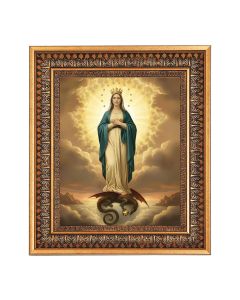 8" x 10" Mary Immaculate of The Sun Print in a 11.5" x 13.5" Vintage Bronze with Acanthus Leaves Frame with Velvet Backing Easel and Glass