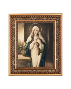 8" x 10" Chambers: Madonna of the Sacred Coat Print in a 11.5" x 13.5" Vintage Bronze with Acanthus Leaves Frame with Velvet Backing Easel and Glass