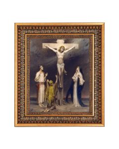 8" x 10" Chambers: The Crucifixion Print in a 11.5" x 13.5" Vintage Bronze with Acanthus Leaves Frame with Velvet Backing Easel and Glass