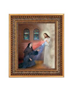 8" x 10" St. Faustina with Divine Mercy Print in a 11.5" x 13.5" Vintage Bronze with Acanthus Leaves Frame with Velvet Backing Easel and Glass