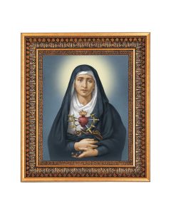 8" x 10" Seven Sorrows of Mary Print in a 11.5" x 13.5" Vintage Bronze with Acanthus Leaves Frame with Velvet Backing Easel and Glass