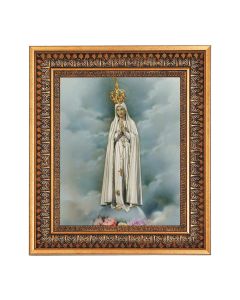 8" x 10" Pilgrim Virgin of Fatima Print in a 11.5" x 13.5" Vintage Bronze with Acanthus Leaves Frame with Velvet Backing Easel and Glass