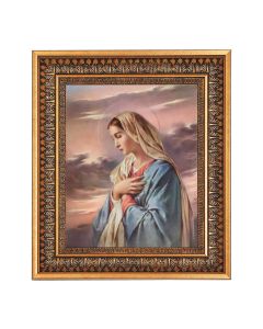 8" x 10" Praying Madonna Print in a 11.5" x 13.5" Vintage Bronze with Acanthus Leaves Frame with Velvet Backing Easel and Glass