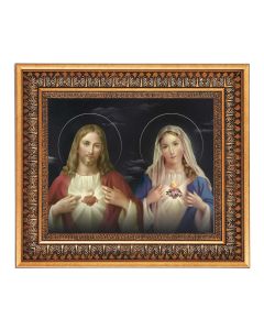 8" x 10" A Sacred Hearts Print in a 11.5" x 13.5" Vintage Bronze with Acanthus Leaves Frame with Velvet Backing Easel and Glass