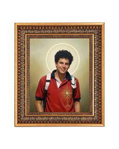 8" x 10" St. Carlo Acutis Print in a 11.5" x 13.5" Vintage Bronze with Acanthus Leaves Frame with Velvet Backing Easel and Glass