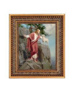 8" x 10" Chambers: Christ and The Lost Lamb Print in a 11.5" x 13.5" Vintage Bronze with Acanthus Leaves Frame with Velvet Backing Easel and Glass