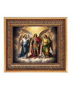 8" x 10" The Three Archangels Print in a 11.5" x 13.5" Vintage Bronze with Acanthus Leaves Frame with Velvet Backing Easel and Glass