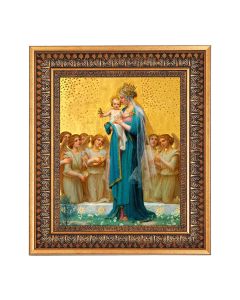 8" x 10" Vidal: Madonna and Child Print in a 11.5" x 13.5" Vintage Bronze with Acanthus Leaves Frame with Velvet Backing Easel and Glass