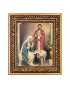 8" x 10" Chambers: Holy Family of Nazareth Print in a 11.5" x 13.5" Vintage Bronze with Acanthus Leaves Frame with Velvet Backing Easel and Glass