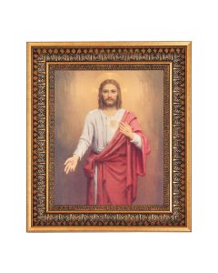11.5" x 13.5" Vintage Bronze with Acanthus Leaves Frame with Velvet Backing Easel and Glass with a 8" x 10" Chambers: Sacred Heart of Jesus Print 