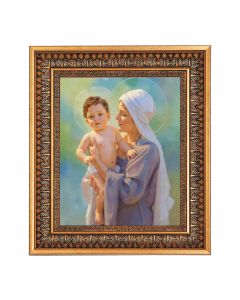 8" x 10" After Chambers: Mary and Jesus Print in a 11.5" x 13.5" Vintage Bronze with Acanthus Leaves Frame with Velvet Backing Easel and Glass