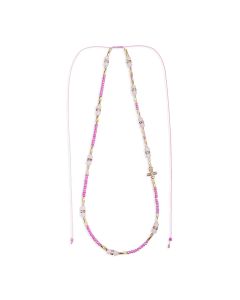 Pink Glass Adjustable Necklace with Gold Tube Ends