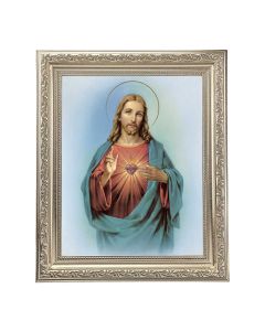 10" x 12" Ornate Silver Frame with a Sacred Heart of Jesus Print