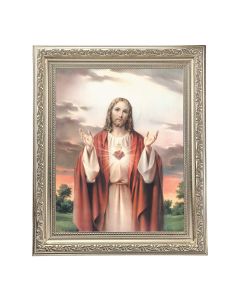10" x 12" Ornate Silver Frame with an Immaculate Heart of Mary Print