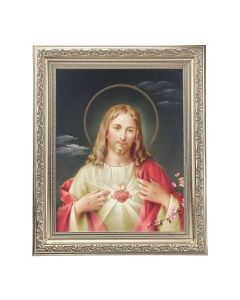 10" x 12" Ornate Silver Frame with a Sacred Heart of Jesus Print