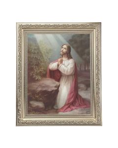 10" x 12" Ornate Silver Frame with a Christ on Mt. Olive Print