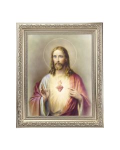 10" x 12" Ornate Silver Frame with a Sacred Heart of Jesus Print