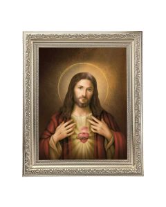 10" x 12" Ornate Silver Frame with a Sacred Heart of Jesus Print