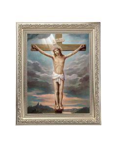 10" x 12" Ornate Silver Frame with a Crucifixion Print