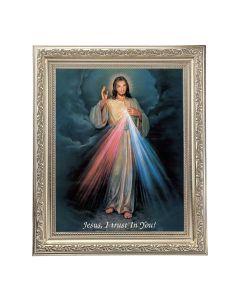 10" x 12" Ornate Silver Frame with a Divine Mercy Print