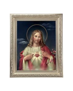 10" x 12" Ornate Silver Frame with a Sacred Heart of Jesus Print