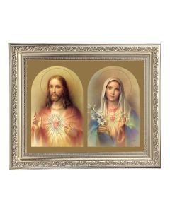 10" x 12" Ornate Silver Frame with a Sacred Hearts Print
