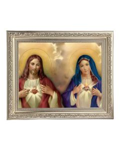 10" x 12" Ornate Silver Frame with a Sacred Hearts Print