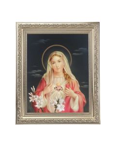 10" x 12" Ornate Silver Frame with a Immaculate Heart of Mary Print