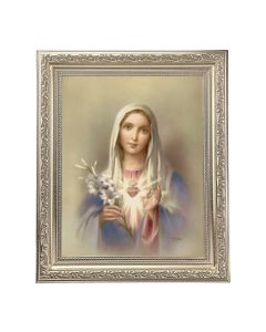 10" x 12" Ornate Silver Frame with an Immaculate Heart of Mary Print