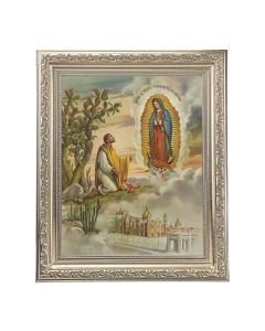 10" x 12" Ornate Silver Frame with an Our Lady of Guadalupe with Juan Diego Print