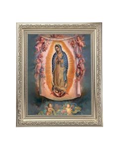 10" x 12" Ornate Silver Frame with an Our Lady of Guadalupe with Angels Print