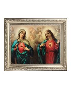 10" x 12" Ornate Silver Frame with a Sacred Hearts Print