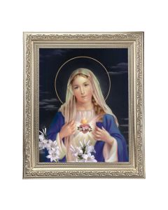 10" x 12" Ornate Silver Frame with a Immaculate Heart of Mary Print