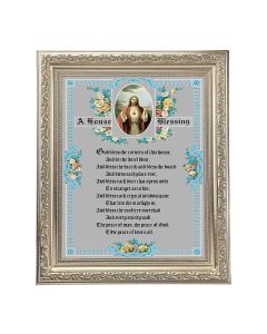 10" x 12" Ornate Silver Frame with a House Blessing - Sacred Heart of Jesus Print