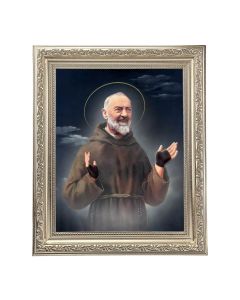 10" x 12" Ornate Silver Frame with a Saint Pio Print