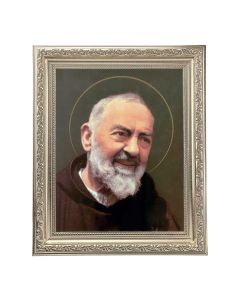 10" x 12" Ornate Silver Frame with a Saint Pio Print