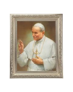 10" x 12" Ornate Silver Frame with a St. Pope John Paul II Print