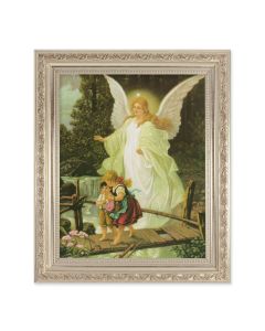 10" x 12" Ornate Silver Frame with a Guardian Angel Print