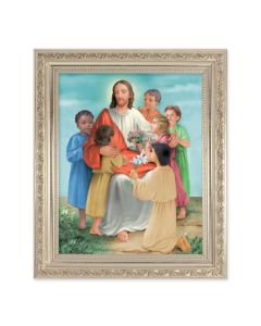 10" x 12" Ornate Silver Frame with a Christ with Children Print