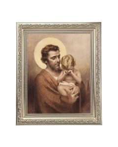 10" x 12" Ornate Silver Frame with a Chambers: St. Joseph with Crying Jesus Print