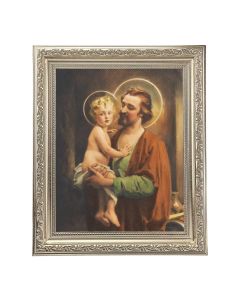 10" x 12" Ornate Silver Frame with a Chambers: St. Joseph with Jesus Print