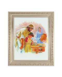10" x 12" Ornate Silver Frame with a Hook: Jesus the Carpenter Print